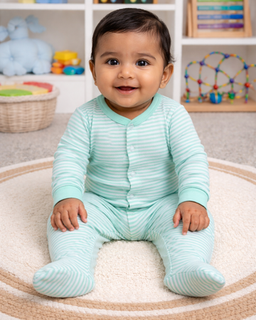 Cotton Footed Unisex Romper - Green