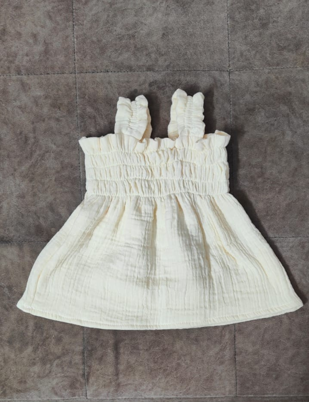 Organic Cotton Muslin Baby Frock - Off white