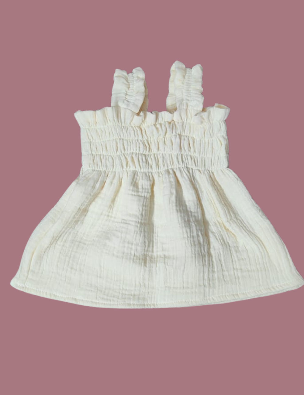 Organic Cotton Muslin Baby Frock - Off white