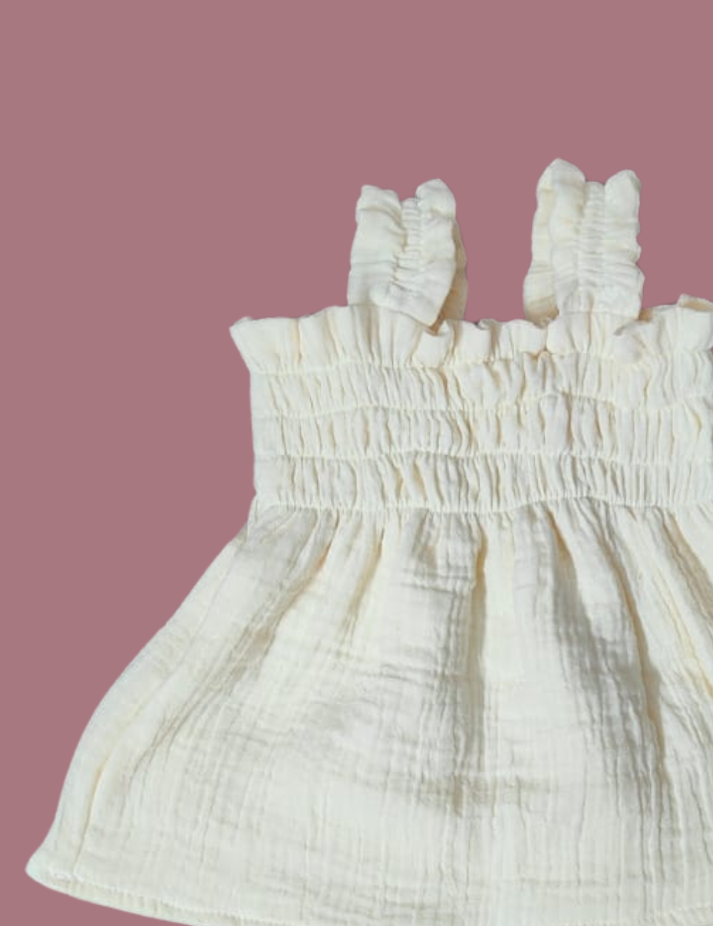 Organic Cotton Muslin Baby Frock - Off white
