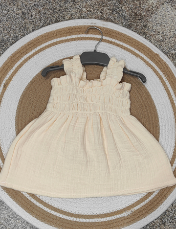Organic Cotton Muslin Baby Frock - Off white