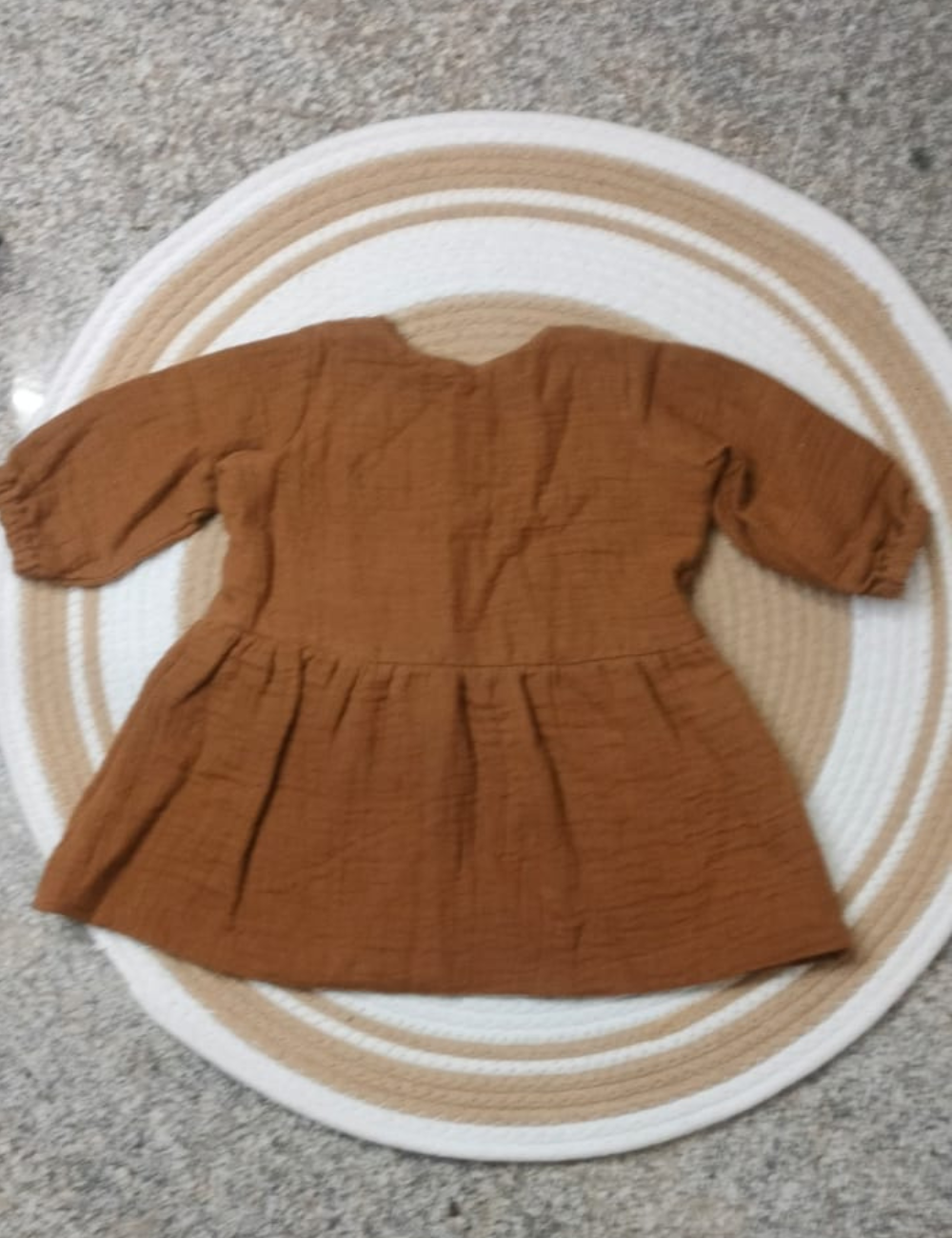 Organic Cotton Muslin Button Baby Frock - Brown