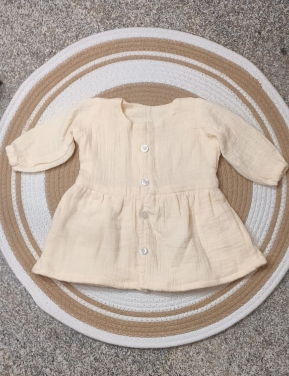Organic Cotton Muslin Button Baby Frock - Off white