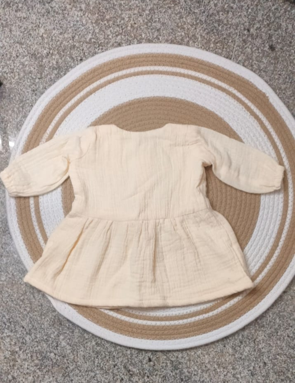 Organic Cotton Muslin Baby Frock - off white