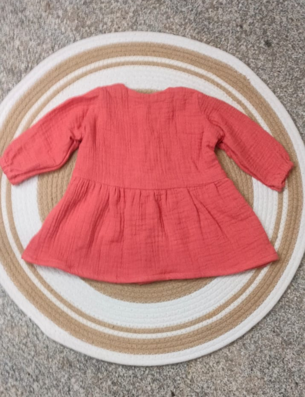 Organic Cotton Muslin Button Baby Frock - dark peach