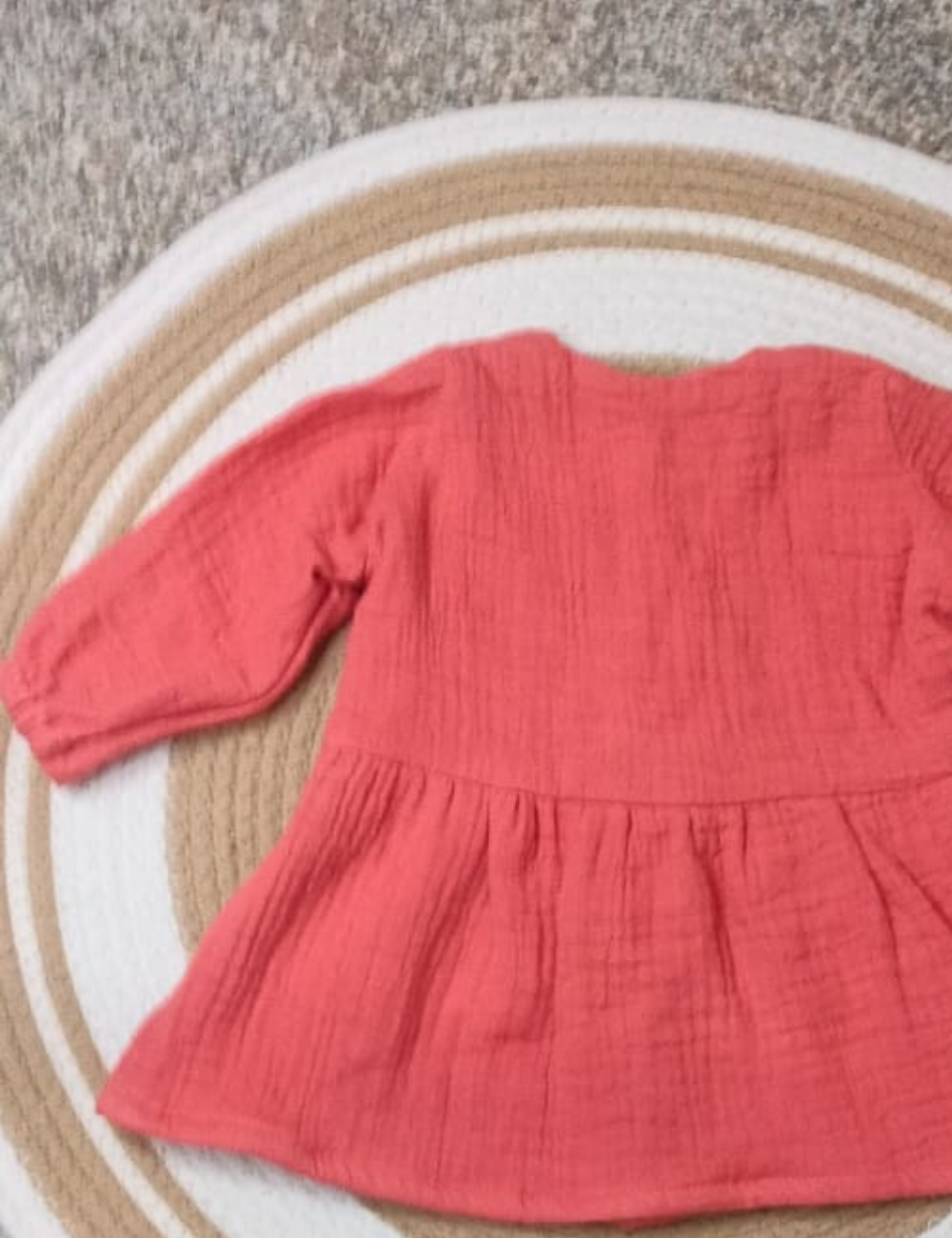 Organic Cotton Muslin Button Baby Frock - Dark Peach