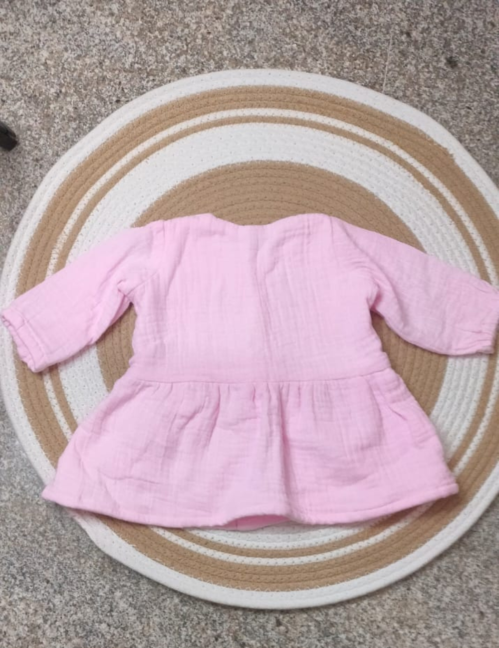 Organic Cotton Muslin Button Baby Frock - baby pink