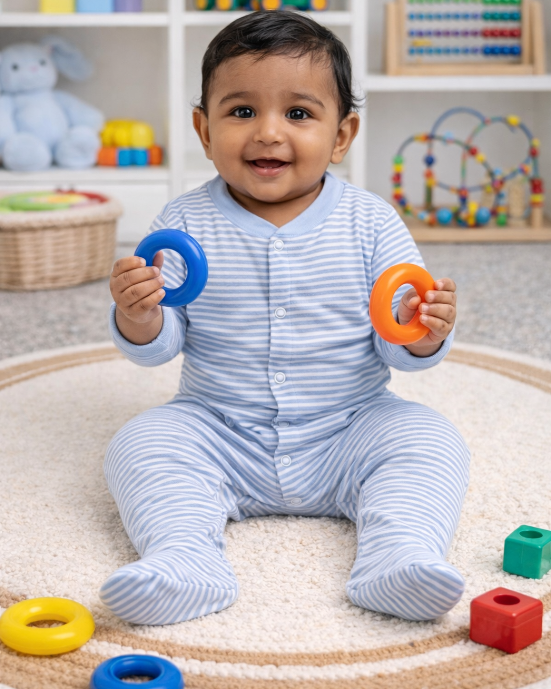 Cotton Footed Unisex Romper - Blue lines