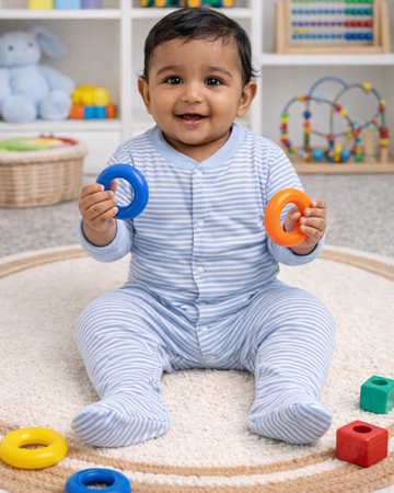 Cotton Footed Unisex Romper - Blue lines