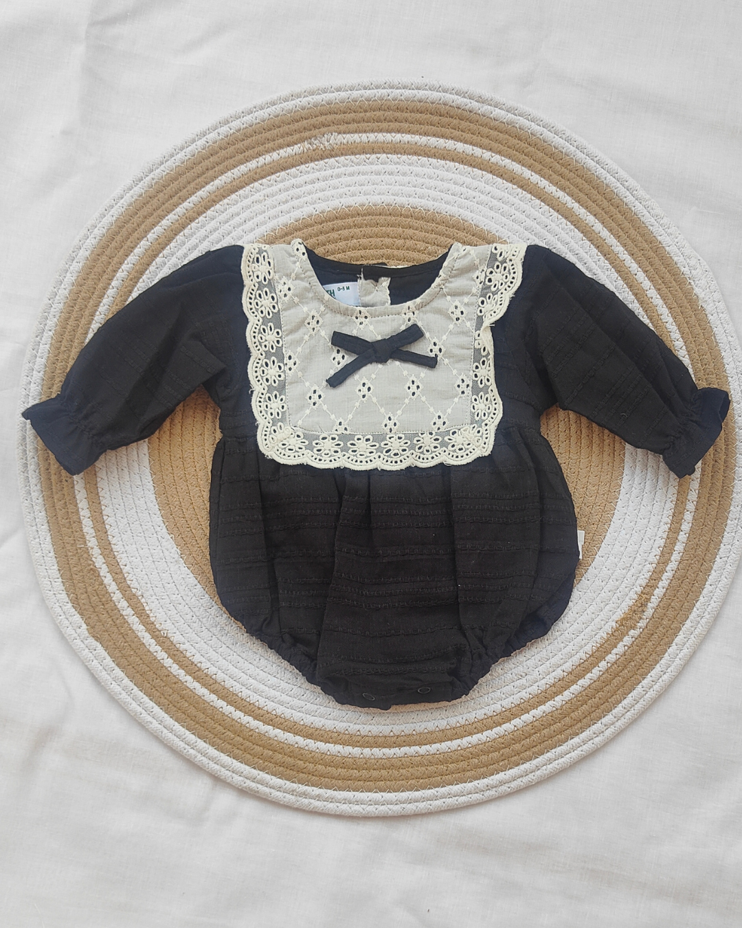 Shishu Baby Girl Lace Cotton Romper – Soft black Bodysuit for Gentle Skin Protection | LO