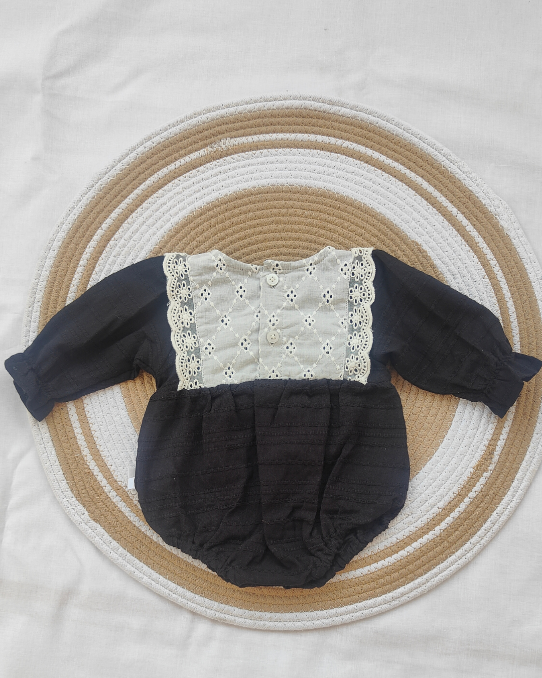 Shishu Baby Girl Lace Cotton Romper – Soft black Bodysuit for Gentle Skin Protection | LO
