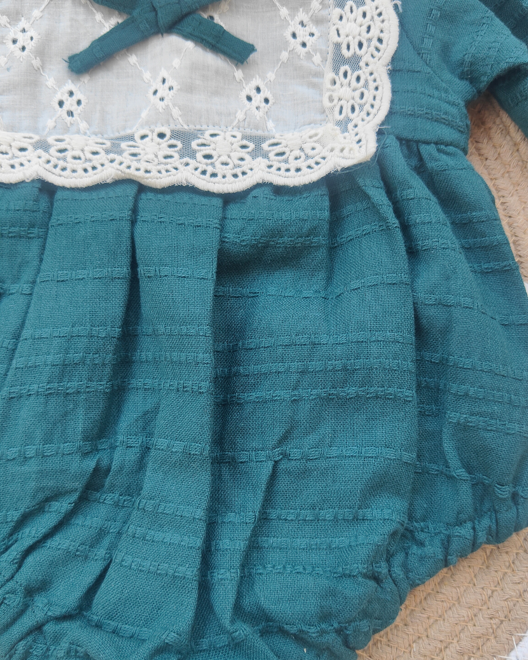 Shishu Baby Girl Lace Cotton Romper – Soft Bottle green Bodysuit for Gentle Skin Protection | LO