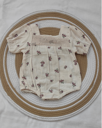 Shishu Baby Girl Lace Floral Cotton Romper – Soft Cream Bodysuit for Gentle Skin Protection | LO
