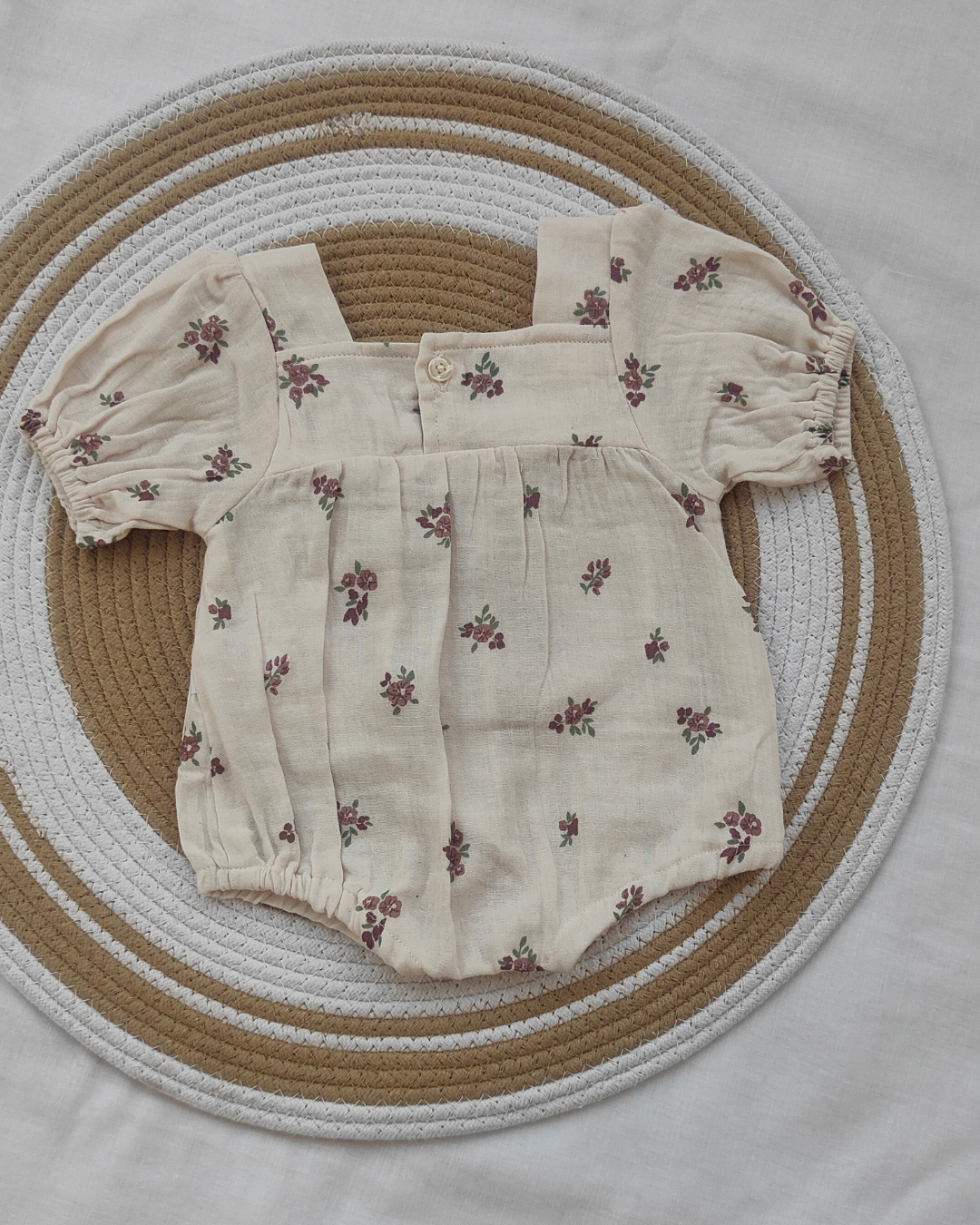 Shishu Baby Girl Lace Floral Cotton Romper – Soft Cream Bodysuit for Gentle Skin Protection | LO