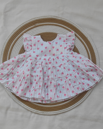 Shishu Baby Girl Heart Print Cotton Frock – Soft & Breathable Dress for Everyday Comfort | LO