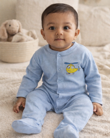 Cotton Footed Unisex Romper - Blue