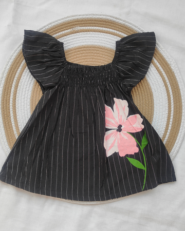 Shishu Baby Cotton Frock – Soft & Breathable Black Dress with pink flower print for Everyday Comfort | CR