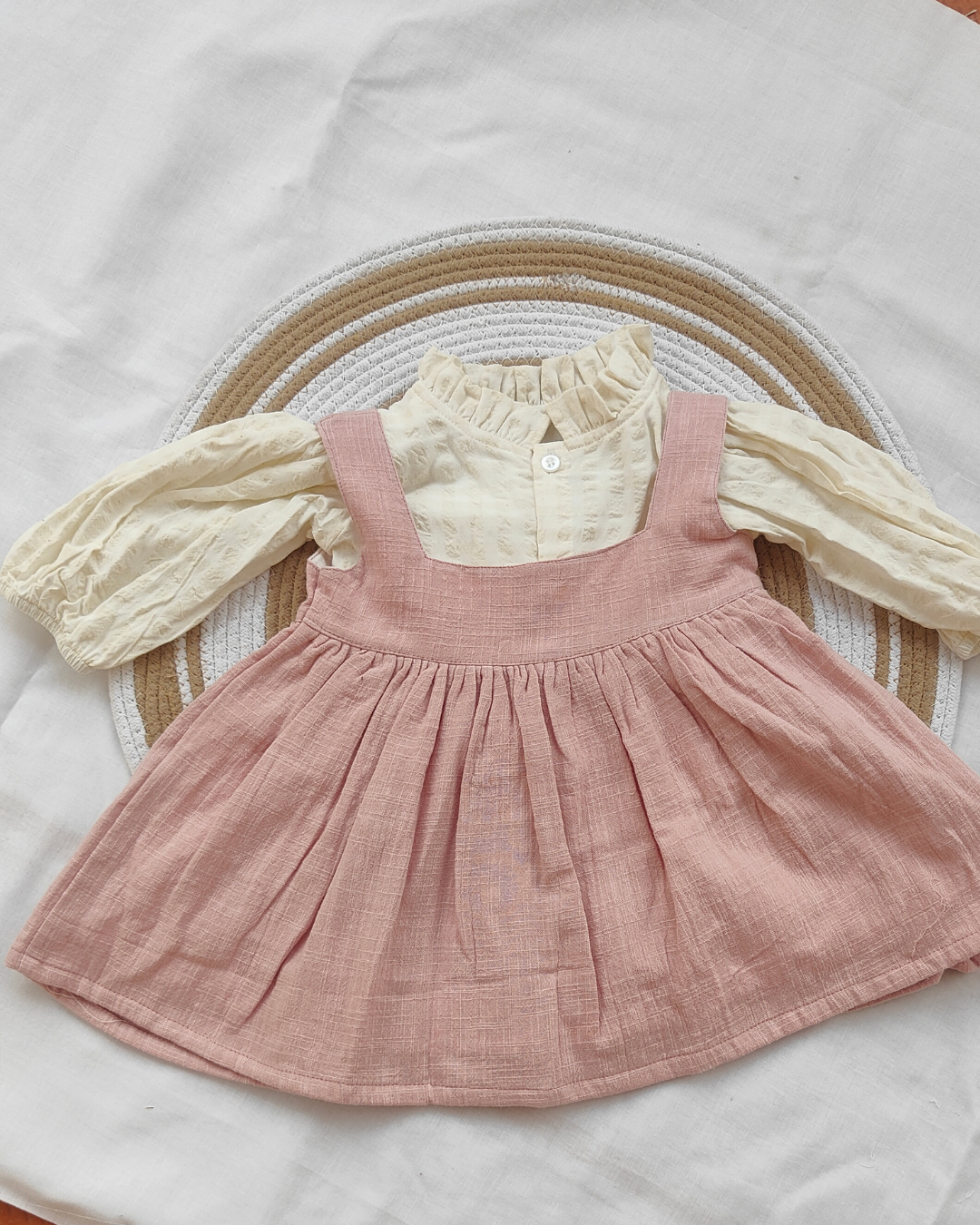 Shishu Baby Muslin Dungaree Frock – Soft & Breathable peach Dress with embroidery for Everyday Comfort | CR