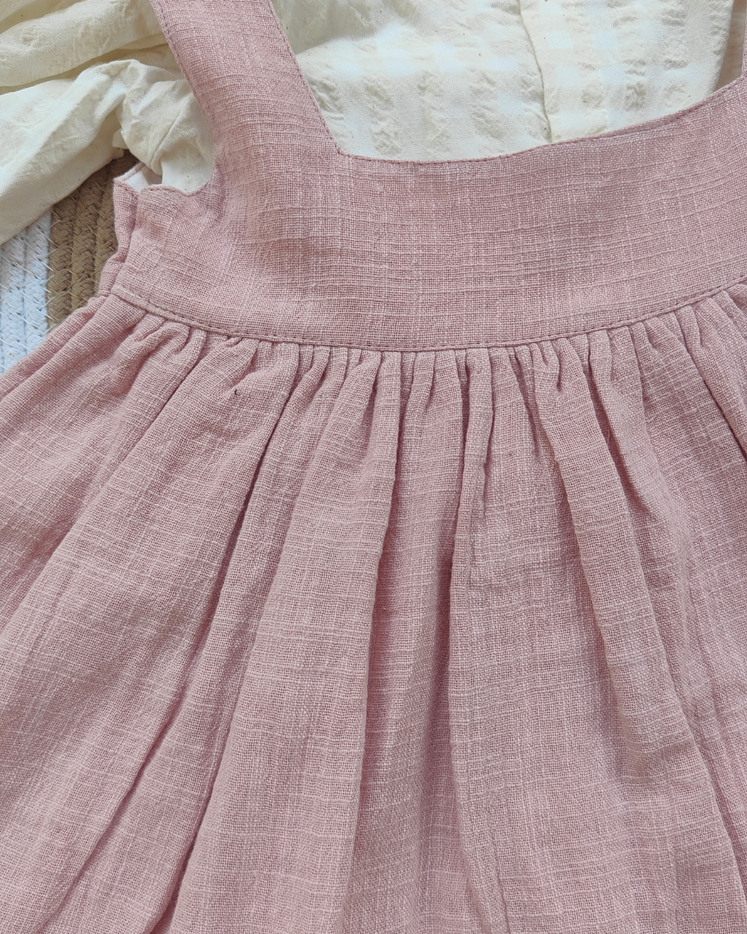 Shishu Baby Muslin Dungaree Frock – Soft & Breathable peach Dress with embroidery for Everyday Comfort | CR