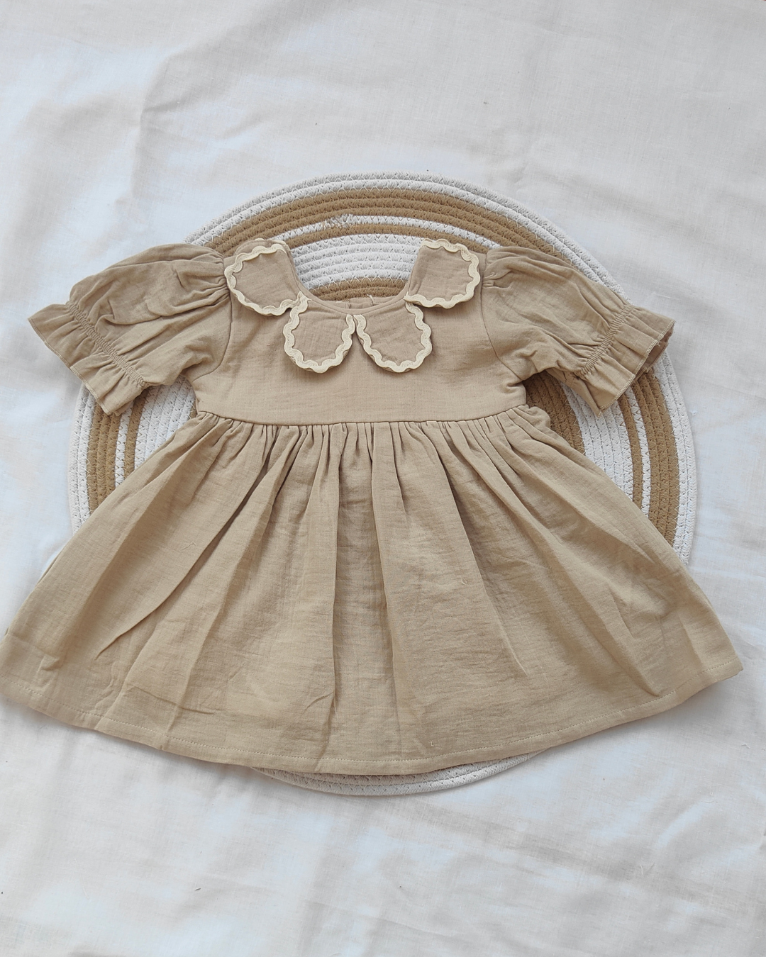 Shishu Baby Cotton Frock – Soft & Breathable Drak cream Dress with lace collar for Everyday Comfort | CR