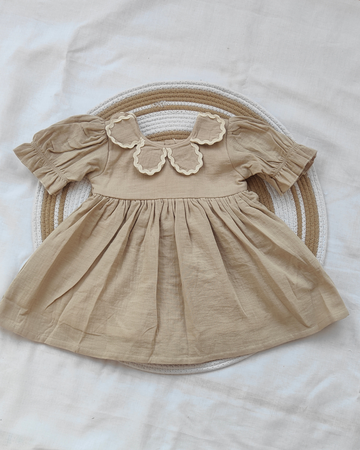 Shishu Baby Cotton Frock – Soft & Breathable Drak cream Dress with lace collar for Everyday Comfort | CR