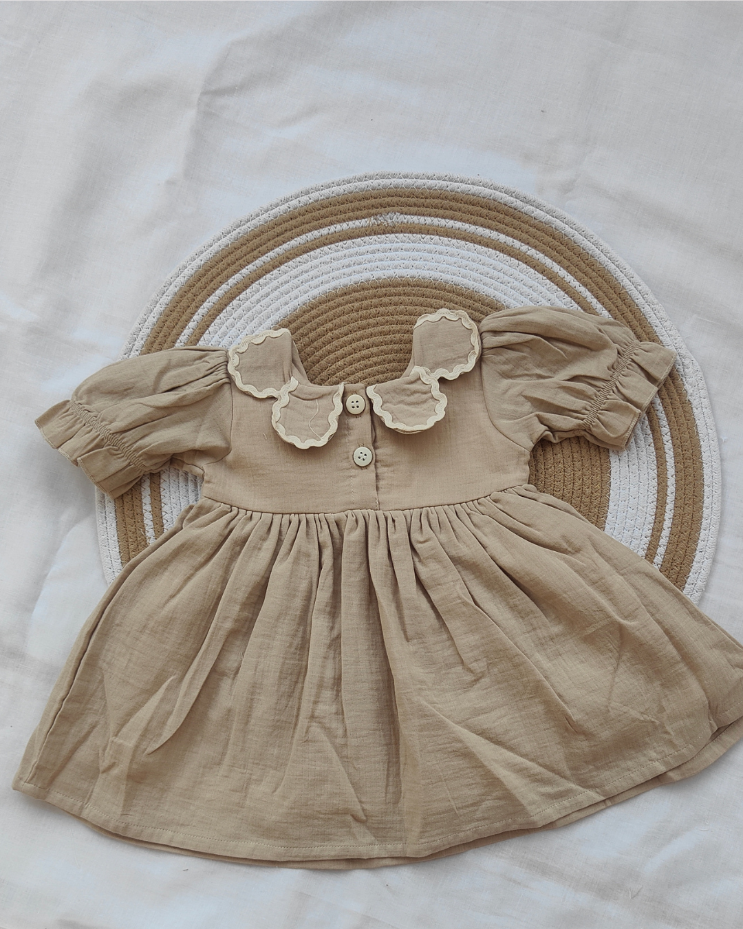 Shishu Baby Cotton Frock – Soft & Breathable Drak cream Dress with lace collar for Everyday Comfort | CR