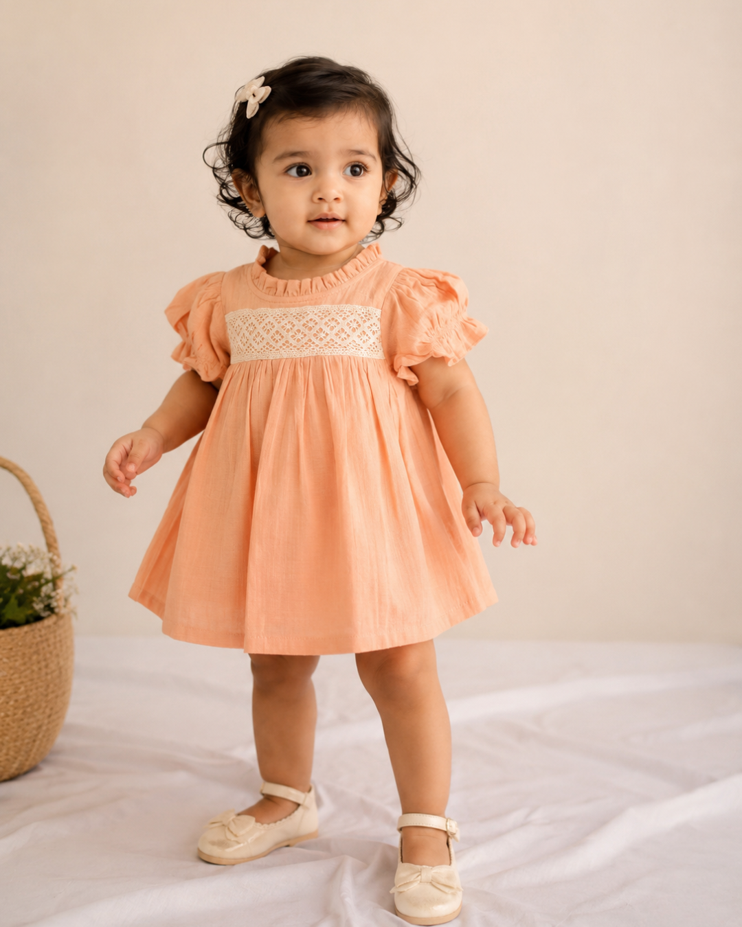 Shishu Muslin Lace Frock for Baby Girls – Soft, breathable