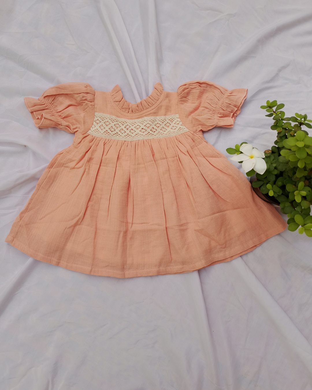 Shishu Muslin Lace Frock for Baby Girls – Soft, breathable
