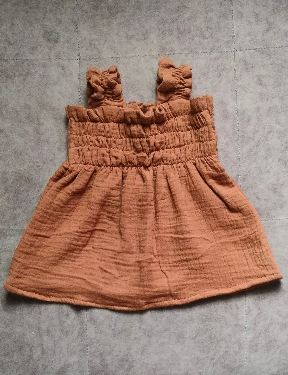 Organic Cotton Muslin Baby Frock - Brown