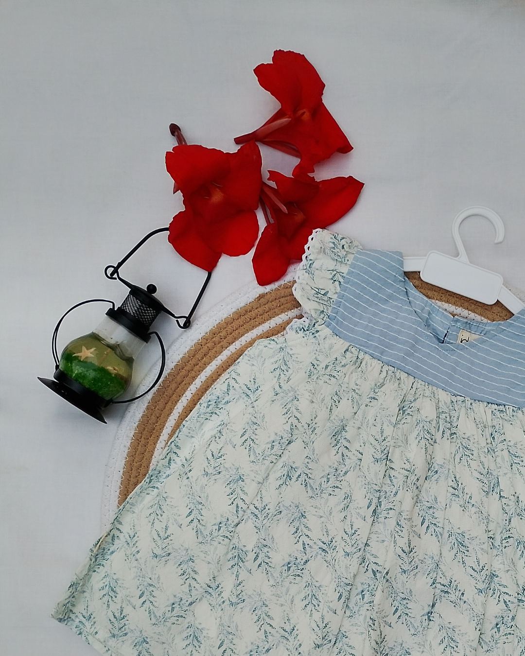 Shishu Soft Cotton Printed Frock for Baby Girls - Olive green