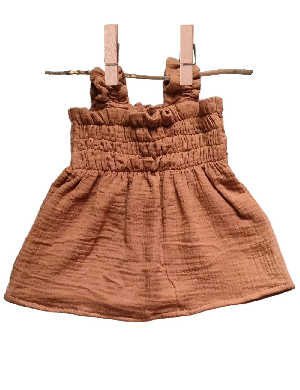Organic Cotton Muslin Baby Frock - Brown