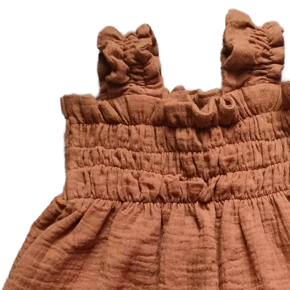 Organic Cotton Muslin Baby Frock - Brown