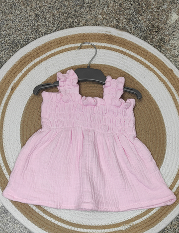 Organic Cotton Muslin baby frock - Baby pink